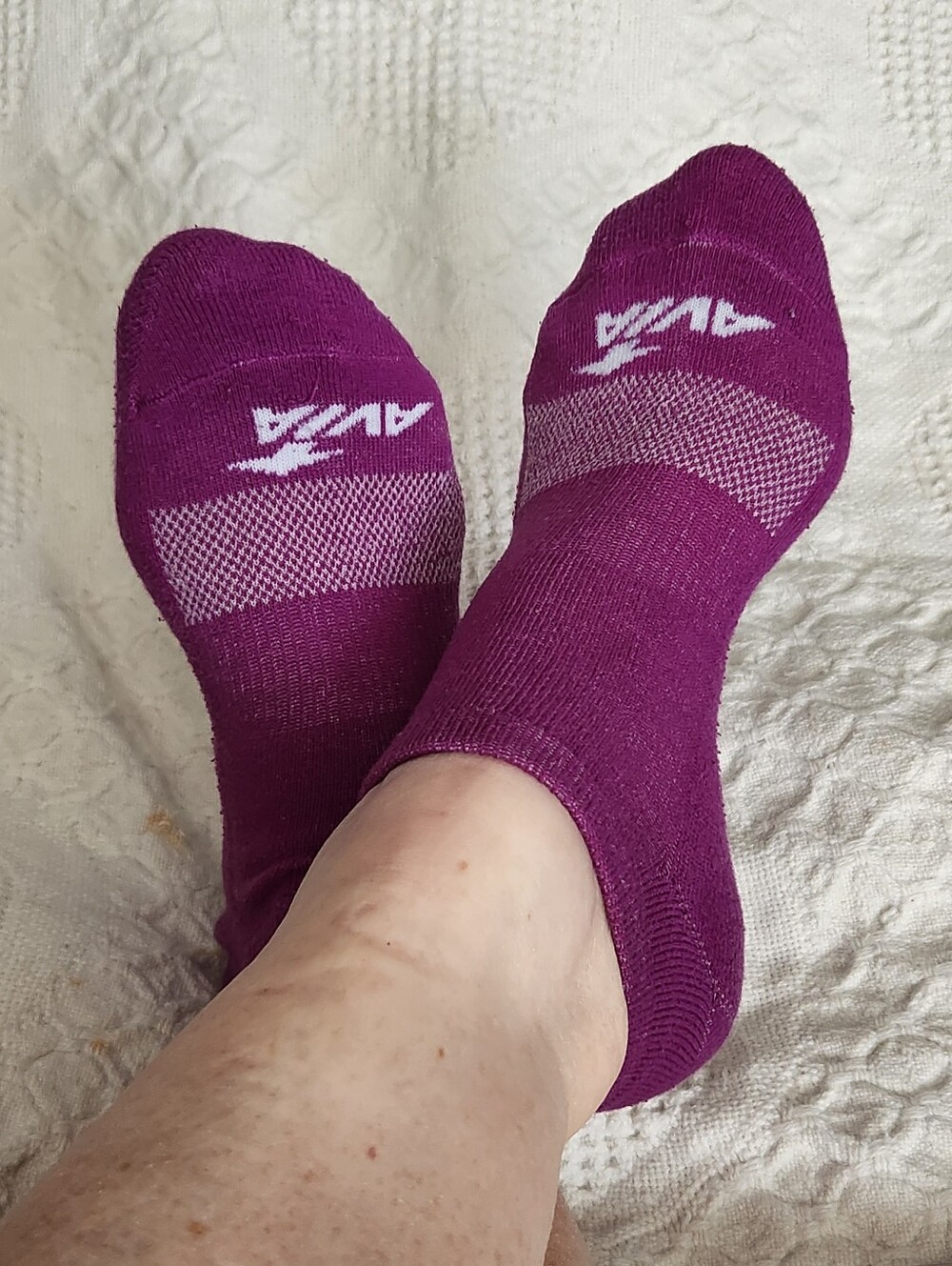 Well worn women's socks Avia low-cut athletic used socks.